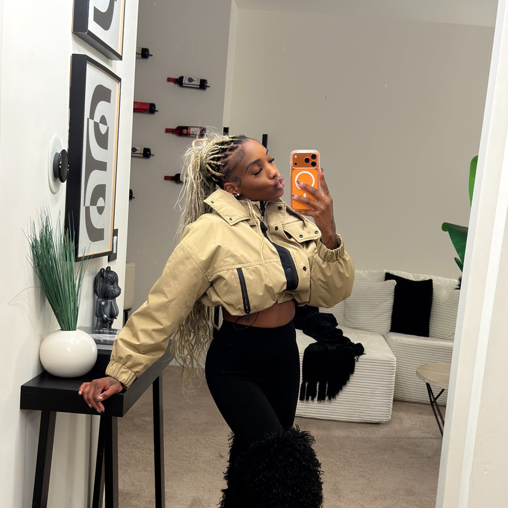 (PRE-ORDER) crop khaki bomber jacket