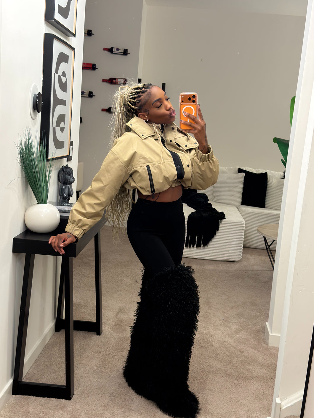 (PRE-ORDER) crop khaki bomber jacket