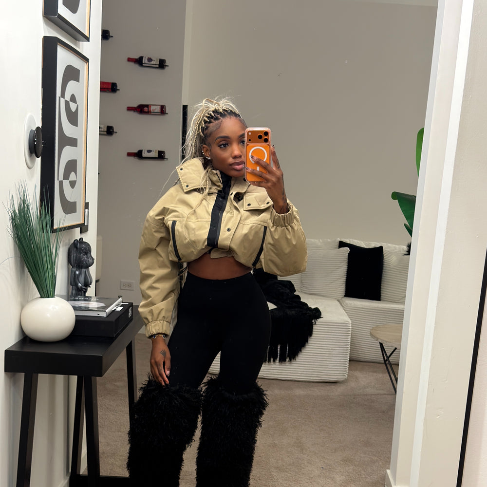 (PRE-ORDER) crop khaki bomber jacket